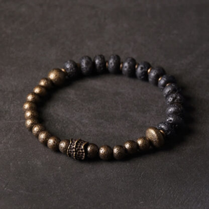 Buddha Stones Lava Rock Stone Copper Balance Cuff Bracelet Bangle - 图片 6