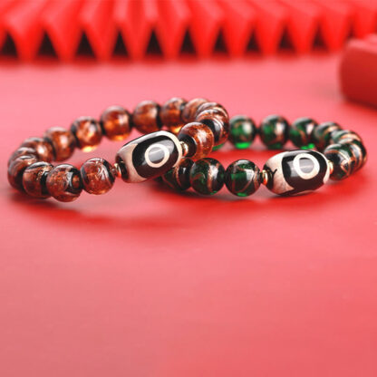 Tibetan Nine-Eye Dzi Bead Three-eyed Dzi Bead Liuli Glass Bead Wealth Bracelet - 图片 27