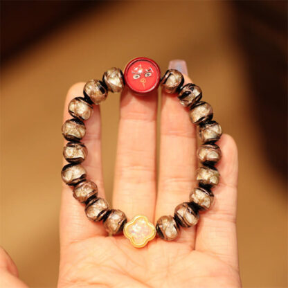 Buddha Stones Tibetan Gold Swallowing Beast Family Five God Of Wealth Thangka Fortune Bead Bracelet - 图片 13