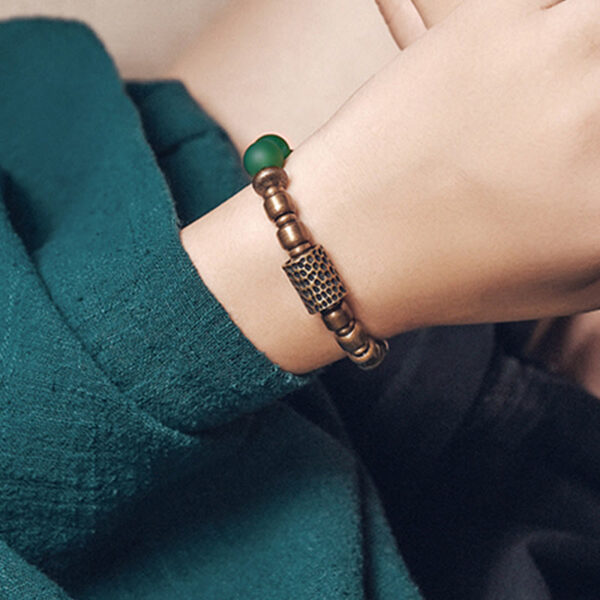 Buddha Stones Tibetan Red Agate Green Agate Copper Confidence Fortune Bracelet - 图片 10