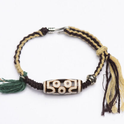 Handcrafted Tibetan Nine-Eye Dzi Bead Blessings Rope Bracelet - 图片 8