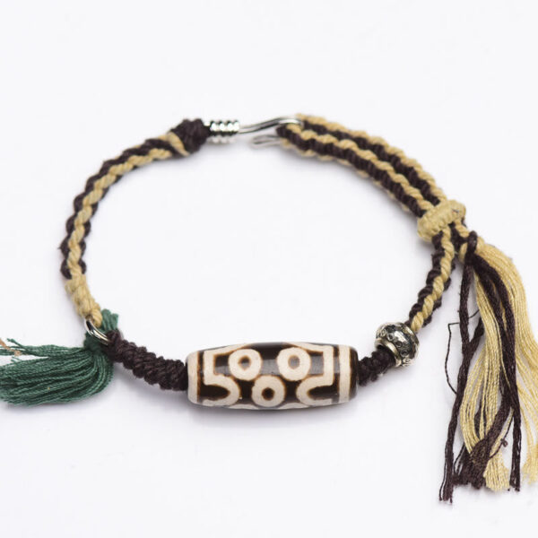 Handcrafted Tibetan Nine-Eye Dzi Bead Blessings Rope Bracelet - 图片 8