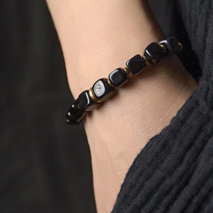 Buddha Stones Black Obsidian Crystal Copper Strength Couple Bracelet - 图片 2