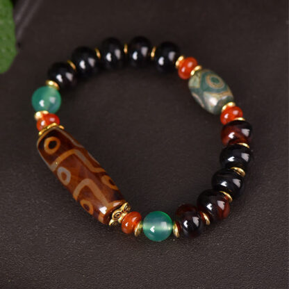 Buddha Stones Tibetan Natural Nine-Eye Dzi Bead Three-eyed Dzi Bead Protection Bracelet - 图片 3