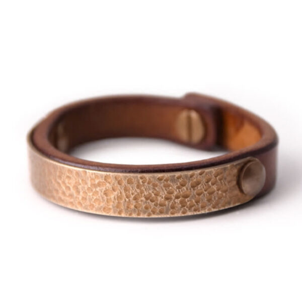 Vintage Handmade Texture Copper Brass Leather Wealth Bracelet Bangle - 图片 2