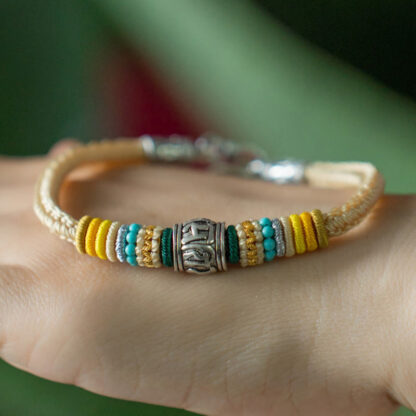 Handmade 925 Sterling Silver Tibetan Om Mani Padme Hum Purity Braided Bracelet - 图片 5