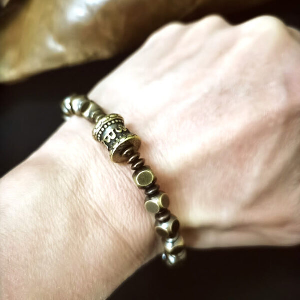 Tibetan Om Mani Padme Hum Carved Copper Brass Amulet Focus Bracelet - 图片 12