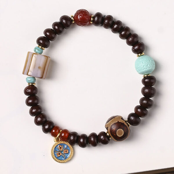 Natural Tibet Purple Bodhi Seed Dzi Bead God of Wealth Wisdom Bracelet - 图片 5