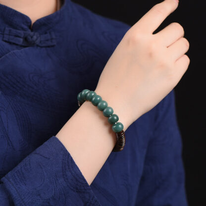 Tibetan Cyan Bodhi Seed Dzi Bead Coconut Shell Keep Away Evil Spirits Bracelet - 图片 7