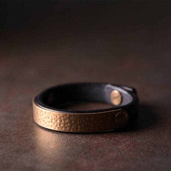 Vintage Handmade Texture Copper Brass Leather Wealth Bracelet Bangle - 图片 17