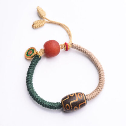 Handmade Tibetan Nine-Eye Dzi Bead Wealth Rope Bracelet - 图片 9
