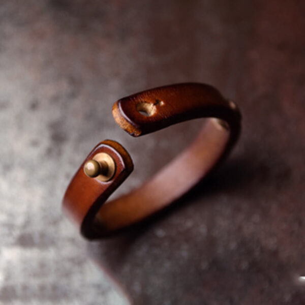 Vintage Handmade Texture Copper Brass Leather Wealth Bracelet Bangle - 图片 6