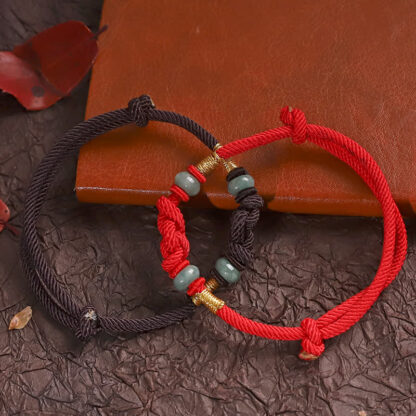Buddha Stones Red String Jade Luck Fortune Knot Braided String Bracelet - 图片 9