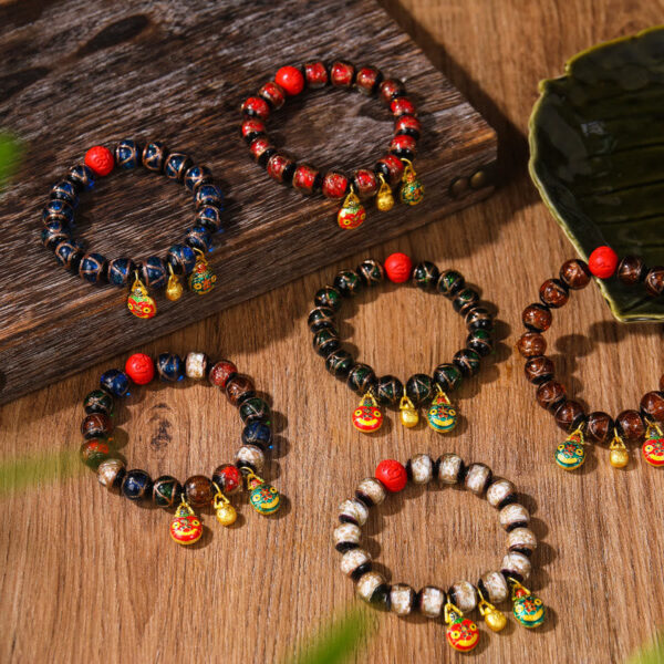Buddha Stones Gold Swallowing Beast Family Colorful Cinnabar Bead Bracelet - 图片 10