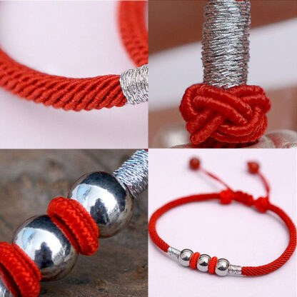 Buddha Stones 925 Sterling Silver Lucky Bead Protection Red String Bracelet - 图片 6