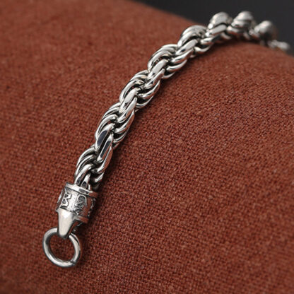 925 Sterling Silver Tibet Om Mani Padme Hum Double Dorje Vajra Twisted Design Peace Love Bracelet - 图片 7