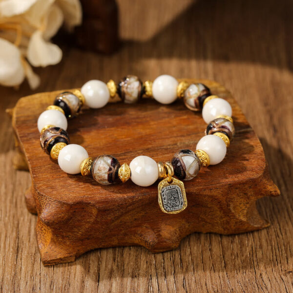 Tibetan Zakiram Goddess of Wealth Charm Liuli Glass Incense Ash Porcelain Bead Protection Bracelet - 图片 6