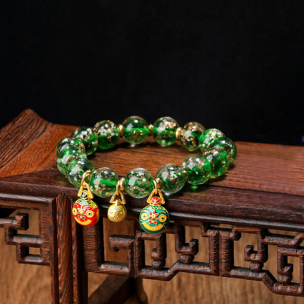 Gold Swallowing Beast Family Charm Luminous Fluorescent Liuli Glass Bead Success Bracelet - 图片 17