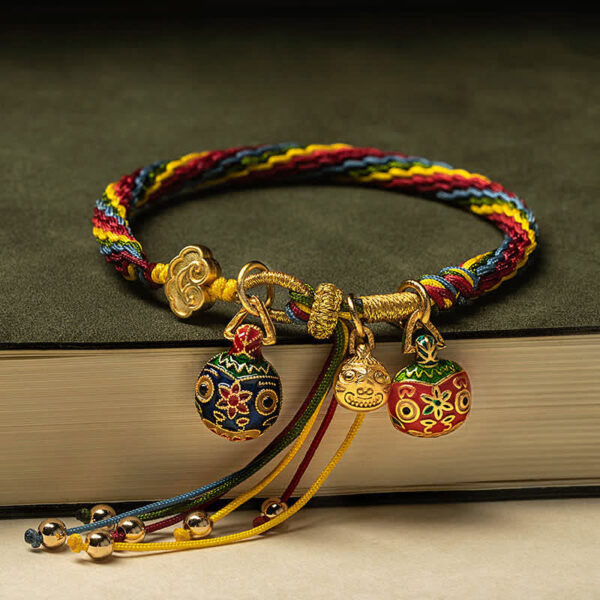 Buddha Stones Gold Swallowing Beast Family Luck Reincarnation Knot Colorful String Bracelet - 图片 5