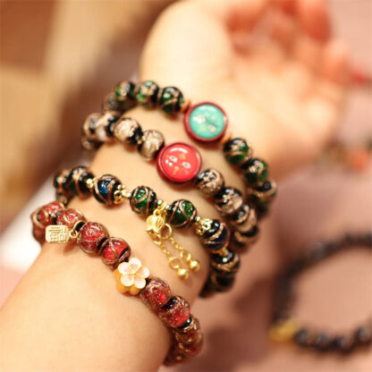 Buddha Stones Tibetan Gold Swallowing Beast Family Five God Of Wealth Thangka Fortune Bead Bracelet - 图片 2