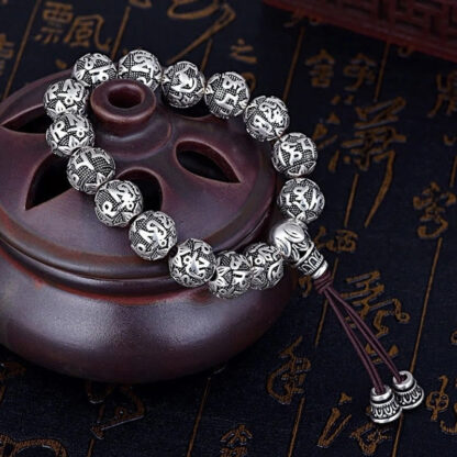 Tibetan Om Mani Padme Hum Carved Alloy Beads Amulet Bracelet - 图片 6