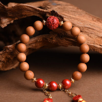 Tibetan Natural Peach Wood Cinnabar PiXiu Wealth Tassels Bracelet - 图片 8