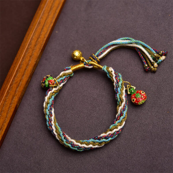 Handmade Gold Swallowing Beast Family Healing Reincarnation Knot Braid Bracelet - 图片 2