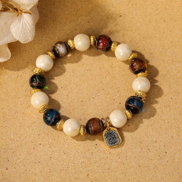 Tibetan Zakiram Goddess of Wealth Charm Liuli Glass Incense Ash Porcelain Bead Protection Bracelet - 图片 14