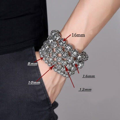 Tibetan Om Mani Padme Hum Carved Alloy Beads Amulet Bracelet - 图片 4