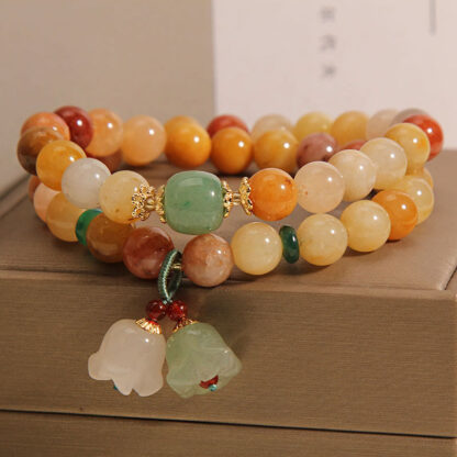 Tibet Natural Golden Silk Jade Double Layer Bell Orchid Luck Bracelet - 图片 3