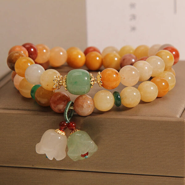 Tibet Natural Golden Silk Jade Double Layer Bell Orchid Luck Bracelet - 图片 3