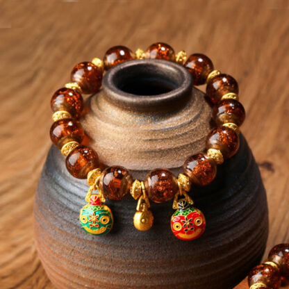 Gold Swallowing Beast Family Charm Liuli Glass Bead Fortune Bracelet - 图片 18