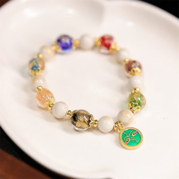 Tibetan Five God Of Wealth Fortune Liuli Glass Bead Incense Ash Porcelain Bead Charm Bracelet - 图片 8