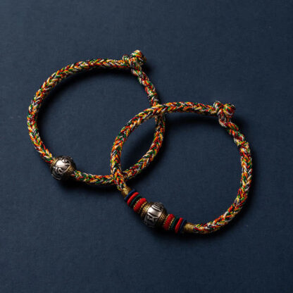 925 Sterling Silver Tibet Handmade Om Mani Padme Hum Luck Protection King Kong Knot Braided Bracelet - 图片 25