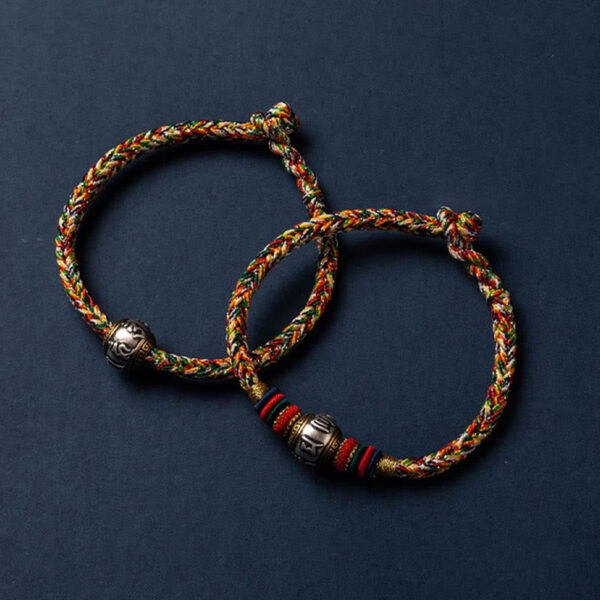 925 Sterling Silver Tibet Handmade Om Mani Padme Hum Luck Protection King Kong Knot Braided Bracelet - 图片 25