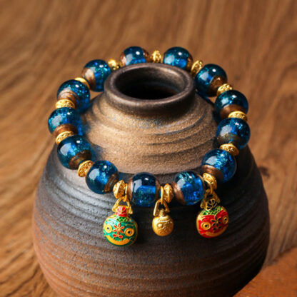 Gold Swallowing Beast Family Charm Liuli Glass Bead Fortune Bracelet - 图片 15