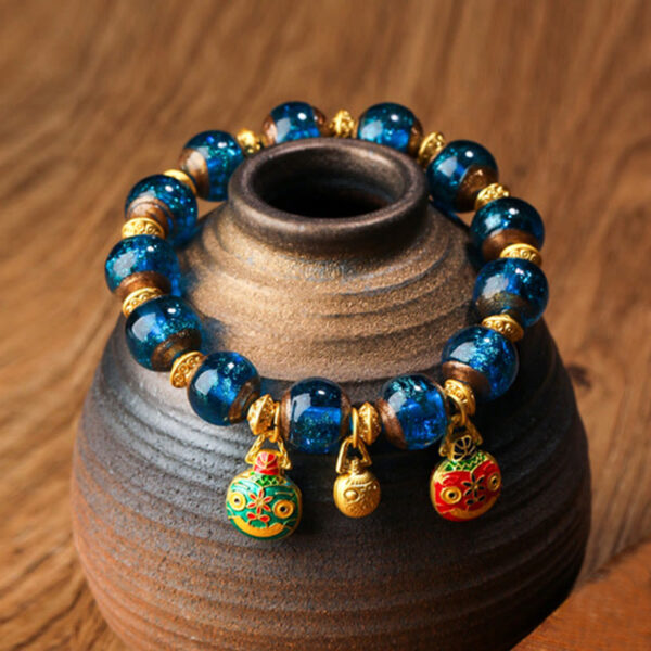 Gold Swallowing Beast Family Charm Liuli Glass Bead Fortune Bracelet - 图片 15