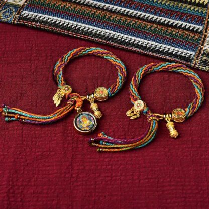 Buddha Stones Tibetan Luck Reincarnation Knot Prayer Wheel Dream Catcher Braid String Bracelet - 图片 6