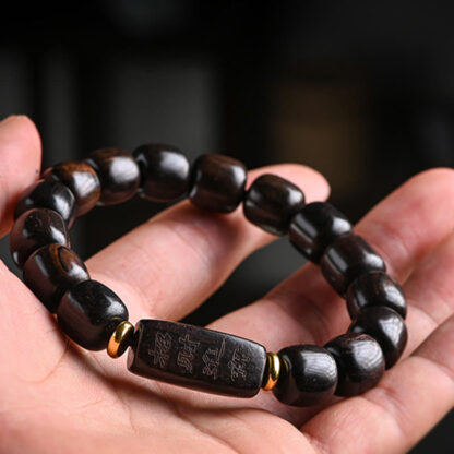 Tibetan Ebony Wood Barrel Beads Lucky And Treasure Balance Bracelet - 图片 12