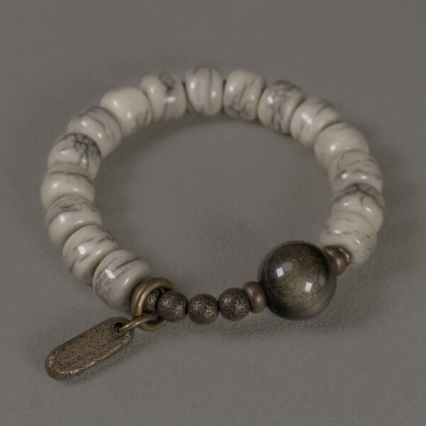 Tibetan Yak Bone Gold Sheen Obsidian Brass Bead Strength Bracelet - 图片 6