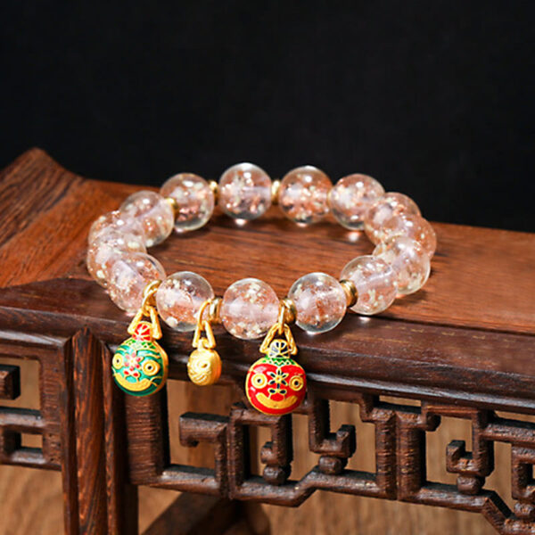 Gold Swallowing Beast Family Charm Luminous Fluorescent Liuli Glass Bead Success Bracelet - 图片 3