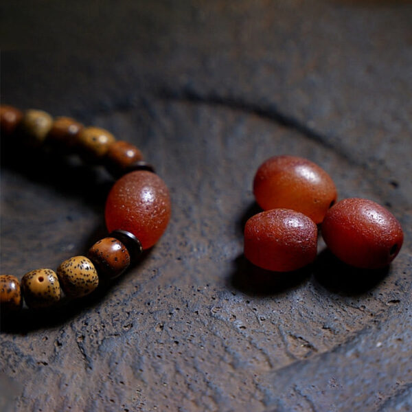 Tibetan Bodhi Seed Amber Dzi Bead Agate Zakiram Goddess of Wealth Beads Triple Wrap Bracelet - 图片 7