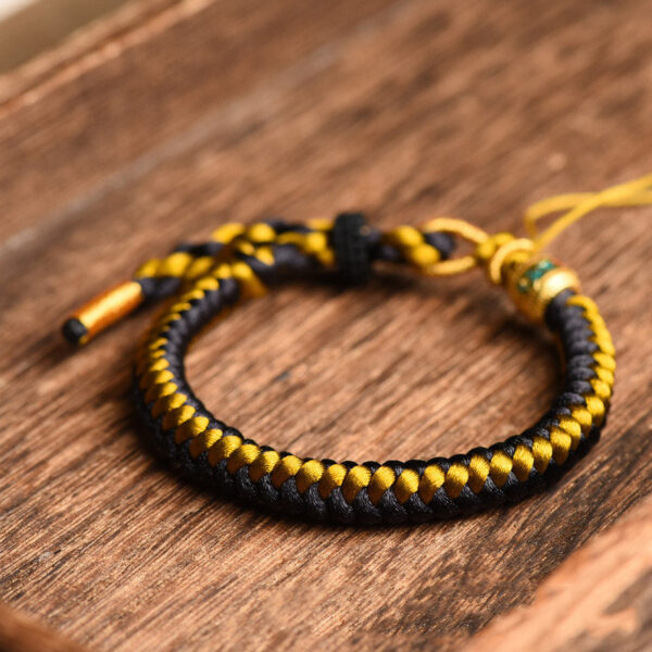 Handmade Tibetan Black Gold Dragon Scale Rope Om Mani Padme Hum Purity Bracelet - 图片 4