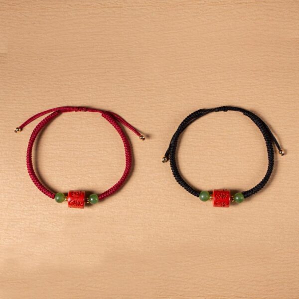 Tibetan Cinnabar Om Mani Padme Hum Engraved Blessing Braided Rope Bracelet - 图片 14