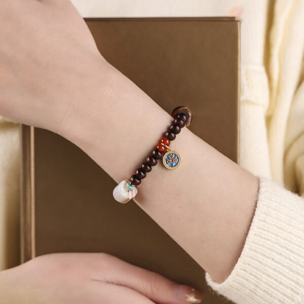 Natural Tibet Purple Bodhi Seed Dzi Bead God of Wealth Wisdom Bracelet - 图片 3