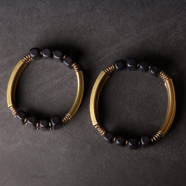 Buddha Stones Tibetan Ebony Wood Copper Balance Double Layer Bracelet - 图片 12