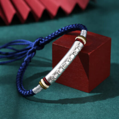 Buddha Stones 999 Sterling Silver Om Mani Padme Hum Protection Strength String Bracelet - 图片 13