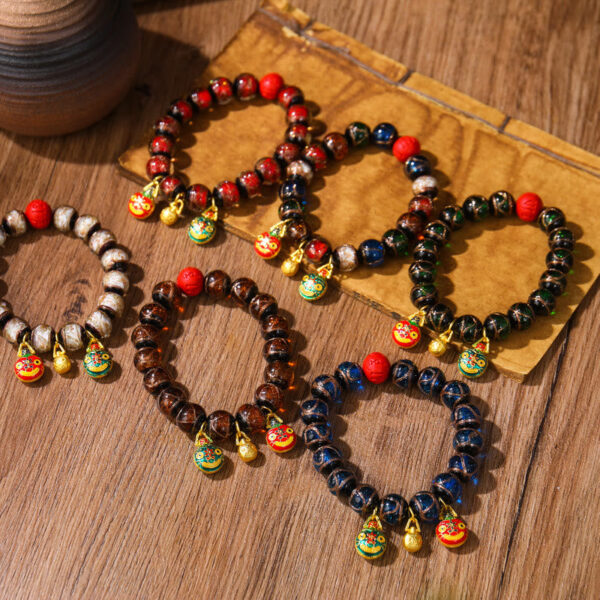 Buddha Stones Gold Swallowing Beast Family Colorful Cinnabar Bead Bracelet - 图片 8