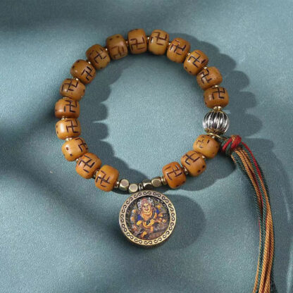 Natural Tibetan Camel Bone Swastika Dzi Bead Shankha Buddha Charm Kirtimukha Luck Protection Tassel Bracelet - 图片 7