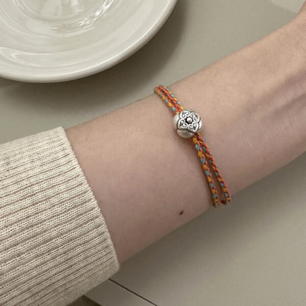 999 Sterling Silver Persimmon Luck Multicolored Braided Bracelet - 图片 14